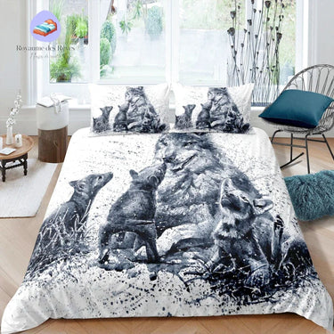 Dekbedovertrek met zwart-witte wolf